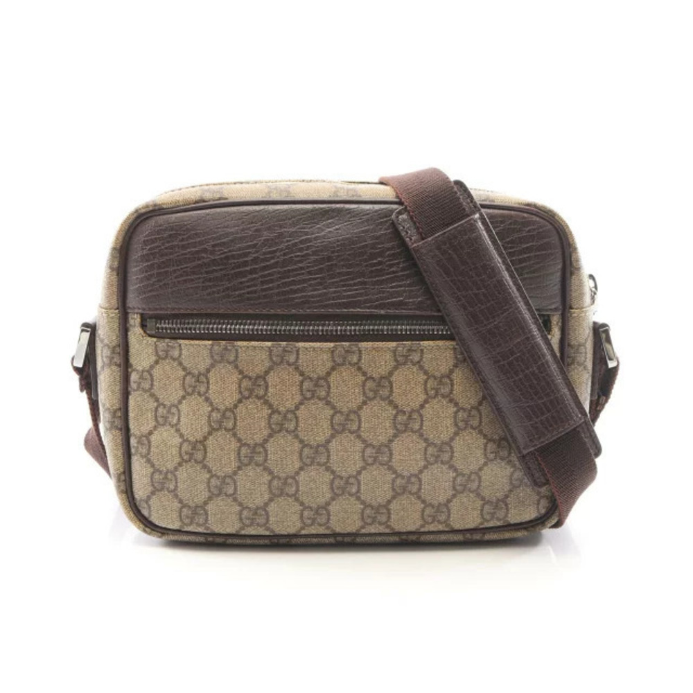 Gucci GG Plus Shoulder Bag Canvas Leather Beige Cream Brown